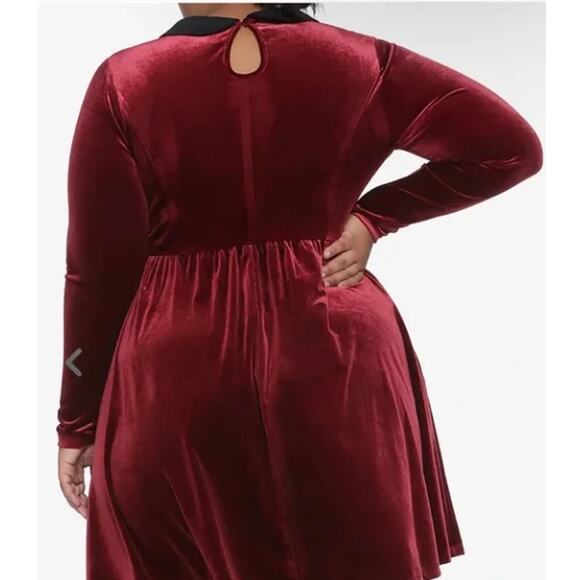 Hot Topic Red Velvet Long Sleeve Collared Dress Medium Gothic Witch Grunge - Picture 2 of 8